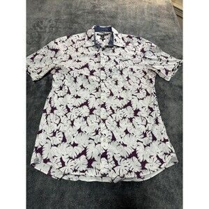 Michael Kors Men's Green Floral Print Short Sleeve Button Down Shirt Size M